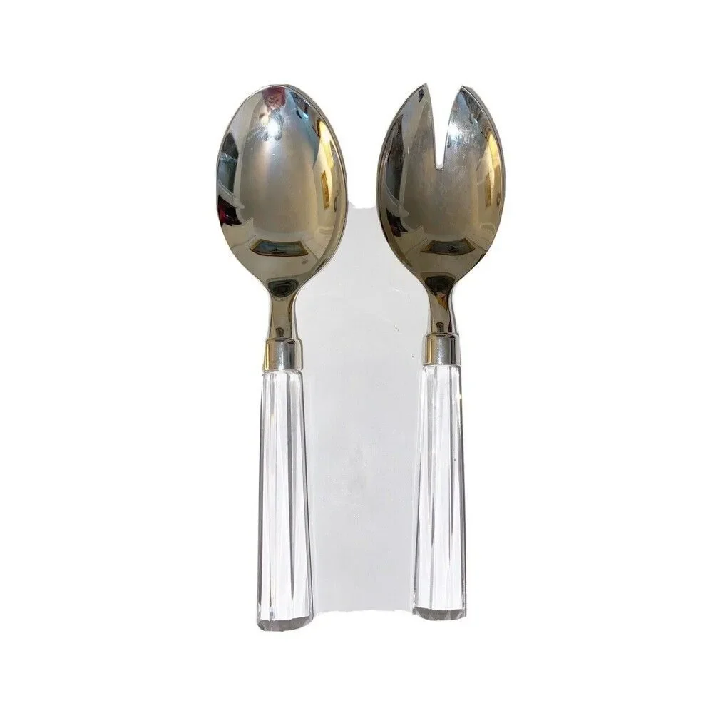 Vintage Silver Plate with Crystal Handles Serving Set Salad Servers